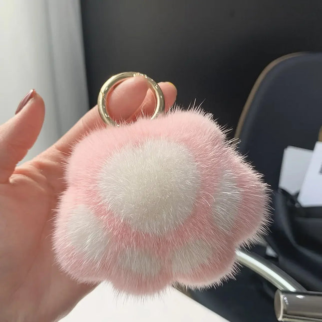 Schattige kattenpoot sleutelhanger | Pluche tassenhanger voor meisjes | Imitatie nerts bont | Fluffy decoratie voor sleutelbos, tas of auto