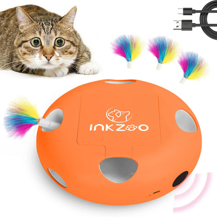 INKZOO Automatisch Katten Speelgoed | Interactieve Muis Veer Spel | Sensor Activering | 7 Openingen | Oplaadbare Batterij | Kattenvermaak | Onregelmatige Bewegingen | Duurzaam Plastic