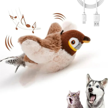 Interactieve Piepende Vogel Speelgoed | Kattenkruid | Oplaadbaar via USB | Fladderend Pluche | Aanraak Geactiveerd | Huisdierenplezier | Guangdong