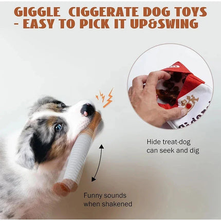 PuffPlay Pluche Hondenspeelgoed met Sigarettendoos Ontwerp | Veilig en Geluidmakend voor Mentale Stimulatie | Beige