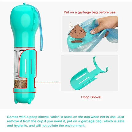 Multifunctionele waterdispenser voor huisdieren | Inclusief voerbak en poepzakjeshouder | Lekvrij en BPA-vrij | Verkrijgbaar in diverse kleuren