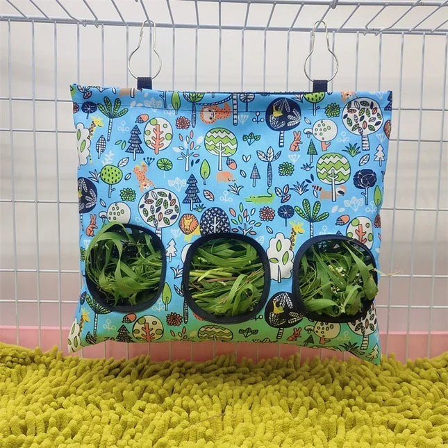 Hooizak voor kleine dieren | Hamster Konijn Cavia Voerhouder | Oxford Stof | Metalen Haak | Verspilling Verminderen | Kooihouder | Rood Groen Geel Oranje | Duurzame Kooivoeder Accessoires