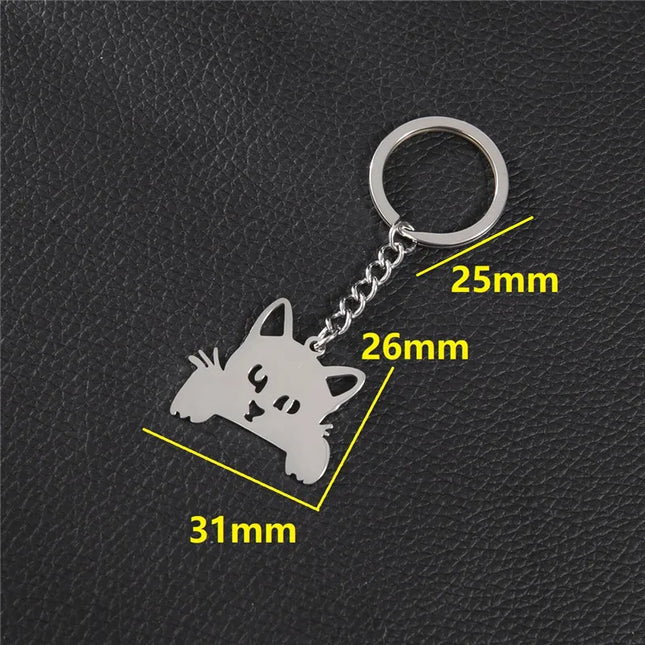 Sleutelhanger Dames | Schattige Kitten Katje Hanger | RVS Sleutelring voor Tas, Rugzak, Portemonnee of Autosleutels | Zilver | Cadeau Accessoire