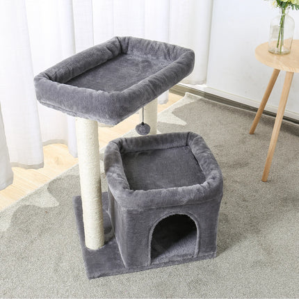 PAWZ Road Kattenboom | Grijs/Beige | Drie Lagen | Hout & Pluche | Inclusief Krabpalen met Sisaltouw | 68cm Hoog | Ruime Condos & Ligplaatsen | Geschikt voor Binnen | Verwijderbare Speelmuis | Stabiel en Veilig
