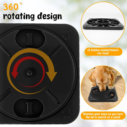 Interactieve Honden Nagelverzorgingstool met Voeropslag | 360° Draaibare Krabplank met 12 Snackcompartimenten