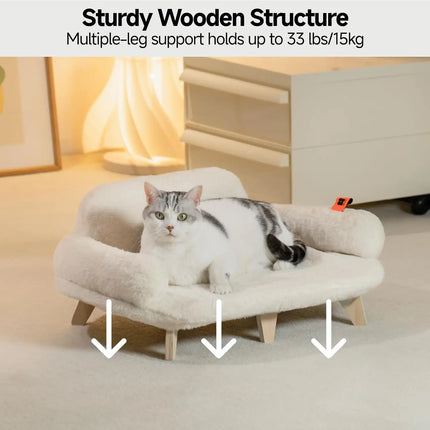 MEWOOFUN Huisdierenbank | Verhoogd Houten Huisdiermeubel | Afneembare Wasbare Hoes | Katten & Honden