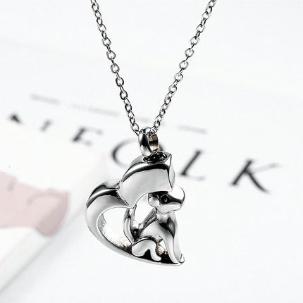 RVS honden urn ketting | Hartvormige assieraad hanger | Dieren herinneringssieraad | Unisex | Zilver goud zwart | 50cm | Cadeau