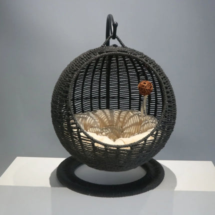 Kattenhangmat | Ronde Hangmand | Semi-Afgesloten Design | Huisdiercomfort | Ventilerend | Zomercocon | Duurzaam | Interieurstijl