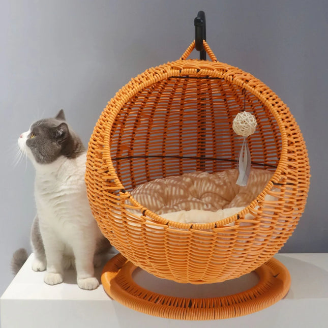 Kattenhangmat | Ronde Hangmand | Semi-Afgesloten Design | Huisdiercomfort | Ventilerend | Zomercocon | Duurzaam | Interieurstijl