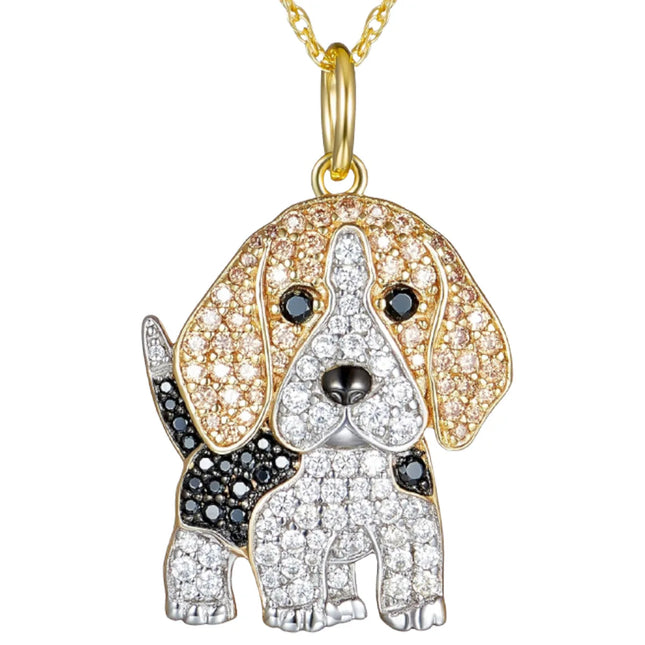 Beagle hondenketting dames | 925 sterling zilver hanger | Uniek 3D design | Cubic zirconia | Sieraad voor hondenliefhebbers | Gift idee | Dierensieraad