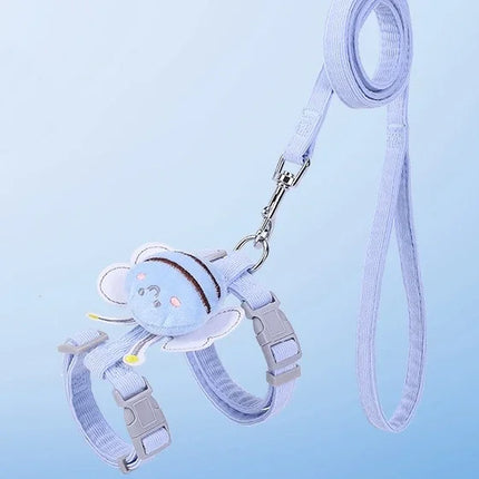 Verstelbaar Wandervest en Lijn voor Katten en Kleine Honden | Cartoon Bijenmotief | Zacht Polyester | Inclusief Bijpassende Riem