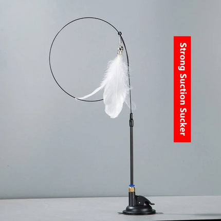 FeatheryFun Interactief Vermaak voor Katten | Zuignap Bevestiging | Rinkelende Bel en Natuurlijke Veren | Stimuleert Gezondheid en Spel