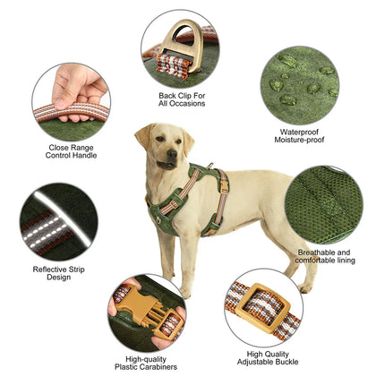 Didog Hondenharnas Nylon en PU | Waterdicht en Verstelbaar | Reflecterende Strip | Wandelen en Training | Groen, Rood, Bruin | Geschikt voor Kleine, Middelgrote en Grote Honden | Duurzaam en Veilig