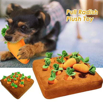 Interactieve Snuffelmat voor Honden met Pluche Groente | Stimuleert Zoeken en Graven | Ideaal voor Snacks Verbergen | 36,5 x 7,5 cm