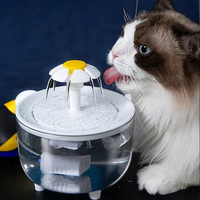Automatische waterfontein voor huisdieren | Stille circulatie | Met waterfilter | Transparant bloemen deksel | 1 liter capaciteit | Voor katten en kleine honden