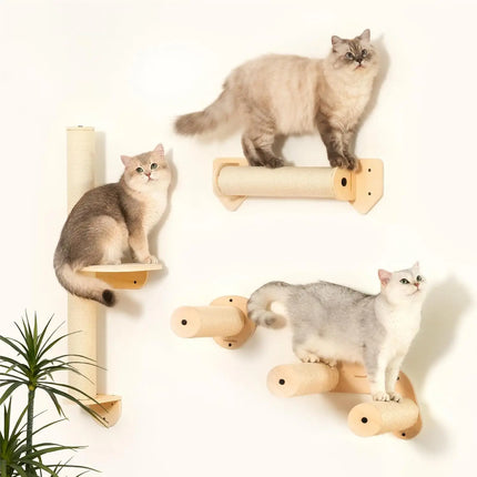 MEWOOFUN Krabmeubel Kattenwand | Natuurlijk Hout | Wandgemonteerd | Ruimtebesparend | Stijlvol Interieur | Katten Krabwand | Moderne Kattenmeubels | Duurzaam Sisal | Kattenklimrek | Eenvoudig te Monteren
