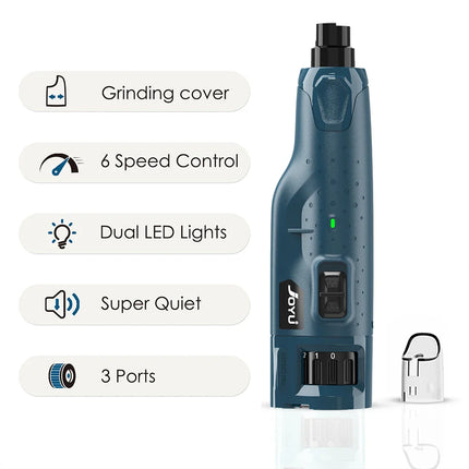 Professionele Elektrische Nagelvijl voor Honden | 6 Verstelbare Snelheden, 2 LED-Lichtjes | Stil Gebruik, Oplaadbaar via USB | Inclusief Stofkap