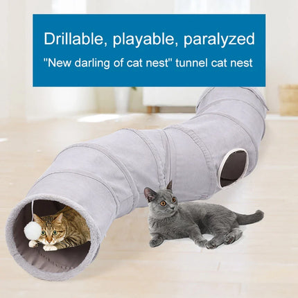 FunTunnel | Veelzijdige en opvouwbare speeltent voor katten | Met krinkelende voering en bel | Ideaal voor binnen en buiten