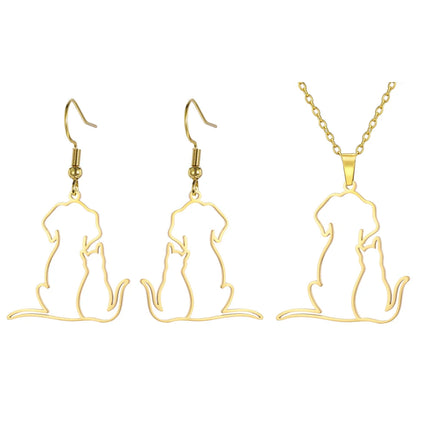 Hond en Kat Hanger Ketting voor Dames | Roestvrijstalen Ketting | Schattige Puppy & Kitten Dieren Sieraad | Cadeau voor Dierenliefhebbers | Anti-allergisch | 45+5cm | Goud & Zilver