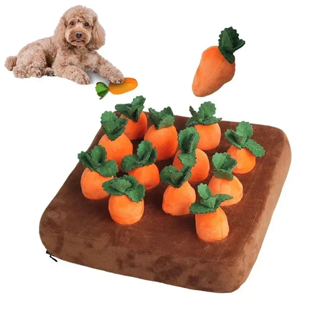 Interactieve Snuffelmat voor Honden met Pluche Groente | Stimuleert Zoeken en Graven | Ideaal voor Snacks Verbergen | 36,5 x 7,5 cm