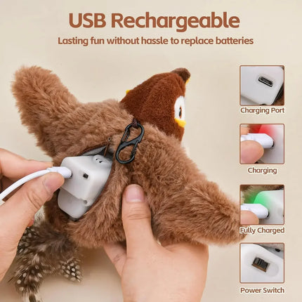 Interactieve Piepende Vogel Speelgoed | Kattenkruid | Oplaadbaar via USB | Fladderend Pluche | Aanraak Geactiveerd | Huisdierenplezier | Guangdong