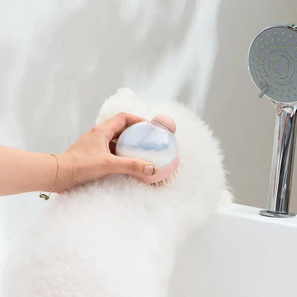 ScrubBuddy | Zachte Siliconen Verzorgingsborstel met Shampoo Dispenser voor Huisdieren | Massagefunctie | Compact Design