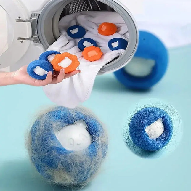 Pet Hair Remover Ball | Washing Machine Filter Hair Catcher | Recyclable | Pet Lint Trap | Dogs & Cats | Anti-Tangle Round Design | Plastic and Sponge | Laundry Accessory | Orange Blue