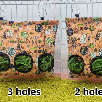 Hooizak voor kleine dieren | Hamster Konijn Cavia Voerhouder | Oxford Stof | Metalen Haak | Verspilling Verminderen | Kooihouder | Rood Groen Geel Oranje | Duurzame Kooivoeder Accessoires
