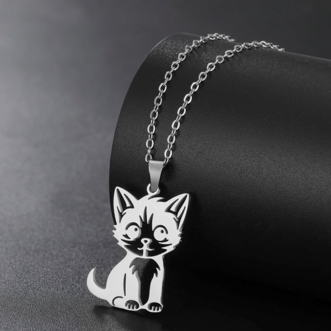 Jeshayuan Ketting met Kat Hanger voor Dames | Roestvrijstaal | Schattige Dieren Sieraad | Kado Idee | Goud & Zilver | Trendy Modeaccessoire