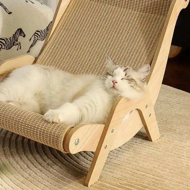 Sisal Kattenstoel | Stevige Houten Krabpaal Voor Huisdieren | Duurzame Krabpaal Voor Binnen & Buiten | Natuurlijke Sisalvezel | Elegante Strandstoel Voor Katten