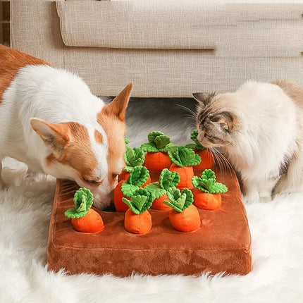 Interactieve Snuffelmat voor Honden met Pluche Groente | Stimuleert Zoeken en Graven | Ideaal voor Snacks Verbergen | 36,5 x 7,5 cm