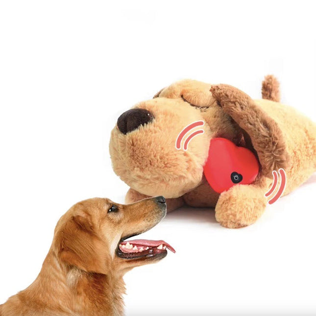 Kalmerende Pluche Hond Knuffel | Realistische Hartslag | Angst Verlichten | Veilig en Zacht | Bruin Fleece | 40cm