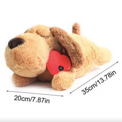 Kalmerende Pluche Hond Knuffel | Realistische Hartslag | Angst Verlichten | Veilig en Zacht | Bruin Fleece | 40cm