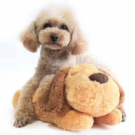 Kalmerende Pluche Hond Knuffel | Realistische Hartslag | Angst Verlichten | Veilig en Zacht | Bruin Fleece | 40cm
