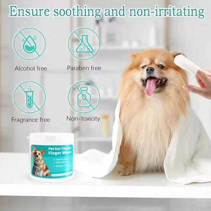Ear Cleaning Wipes for Pets | Disposable | Finger Cover | Anti-Ear Mite | For Sensitive Ears | Pet Supplies | Suitable for Dogs and Cats | Hands Clean | Safe for Pets