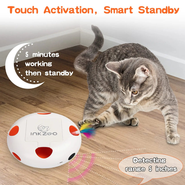 INKZOO Automatisch Katten Speelgoed | Interactieve Muis Veer Spel | Sensor Activering | 7 Openingen | Oplaadbare Batterij | Kattenvermaak | Onregelmatige Bewegingen | Duurzaam Plastic