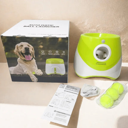 FetchMaster Pro | Automatisch Speelsysteem voor Honden | Verstelbare Werpafstanden 3m, 6m, 9m | Inclusief Bal van 5 cm | Ideaal voor Binnen en Buiten