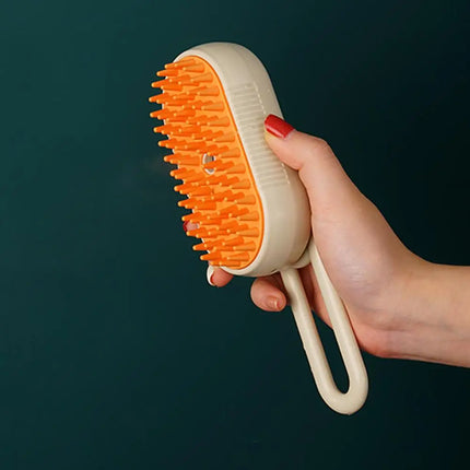 FurClean Oplaadbare Verzorgingsborstel voor Huisdieren | 3-in-1 Functie met Stoomtechnologie & Zachte Massage | Wit en Oranje
