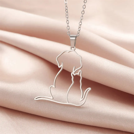 My Shape Dierenvriend Hanger Ketting | Roestvrijstalen Kat & Hond Sieraad | Dames & Meisjes | Cadeau voor Huisdierliefhebbers | 45cm Verstelbaar | Allergievrij | Goud & Zilver