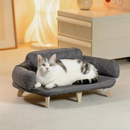 MEWOOFUN Huisdierenbank | Verhoogd Houten Huisdiermeubel | Afneembare Wasbare Hoes | Katten & Honden