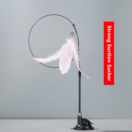 FeatheryFun Interactief Vermaak voor Katten | Zuignap Bevestiging | Rinkelende Bel en Natuurlijke Veren | Stimuleert Gezondheid en Spel