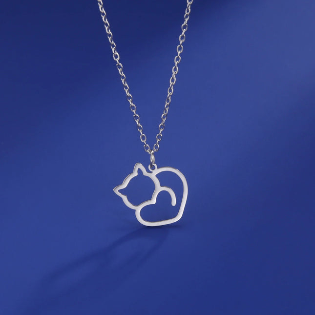 Katten hanger ketting voor dames | RVS | Schattige katten dieren hanger | Trendy mode ketting | Cadeau idee | Zilver & goud | Allergievrij | Vert niet | Unisex sieraad