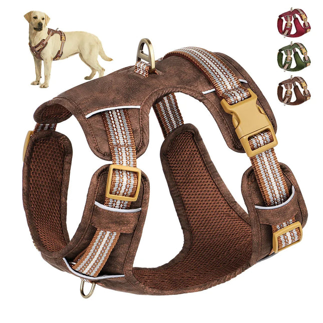 Didog Hondenharnas Nylon en PU | Waterdicht en Verstelbaar | Reflecterende Strip | Wandelen en Training | Groen, Rood, Bruin | Geschikt voor Kleine, Middelgrote en Grote Honden | Duurzaam en Veilig