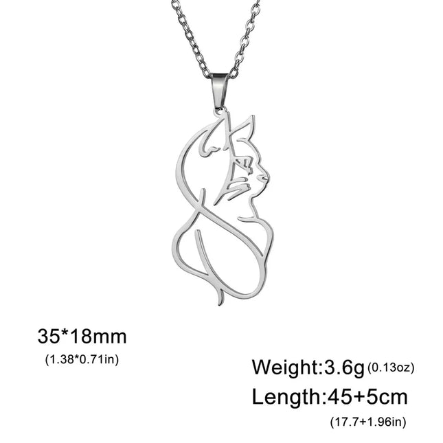 Katten hanger ketting dames | Roestvrijstalen modeketting met schattige katten hanger | Trendy dieren sieraad | Perfect cadeau | Goud & staal | Jeshayuan