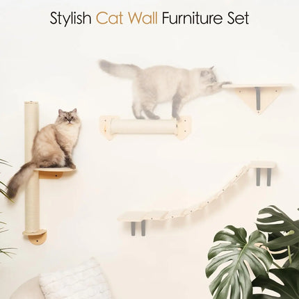 MEWOOFUN Krabmeubel Kattenwand | Natuurlijk Hout | Wandgemonteerd | Ruimtebesparend | Stijlvol Interieur | Katten Krabwand | Moderne Kattenmeubels | Duurzaam Sisal | Kattenklimrek | Eenvoudig te Monteren