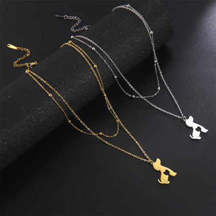 Dames Ketting Met Dierenhanger | Dubbele Laags Choker Met Kat & Hond | Roestvrij Staal | Minimalistisch & Trendy Sieraad | Perfect Cadeau Voor Vriendin, Moeder Of Vriendin