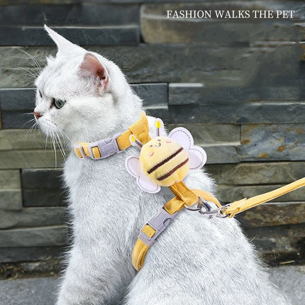 Verstelbaar Wandervest en Lijn voor Katten en Kleine Honden | Cartoon Bijenmotief | Zacht Polyester | Inclusief Bijpassende Riem