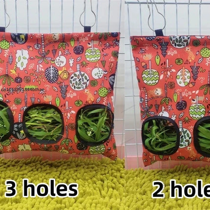 Hooizak voor kleine dieren | Hamster Konijn Cavia Voerhouder | Oxford Stof | Metalen Haak | Verspilling Verminderen | Kooihouder | Rood Groen Geel Oranje | Duurzame Kooivoeder Accessoires