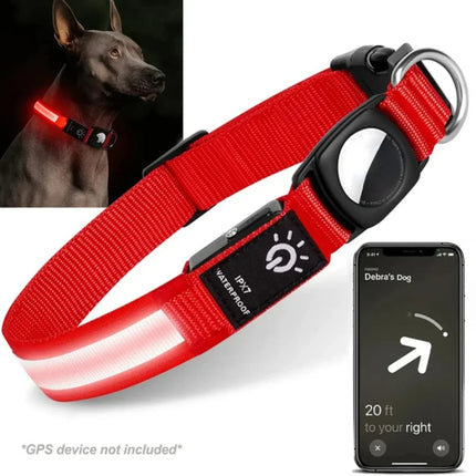 Airtag GPS Tracker | Safe LED Light | Waterproof Dog Collar | USB Rechargeable | Sturdy & Adjustable | Multicolor