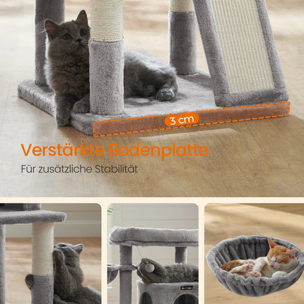 FEANDREA Kattenmeubel | Grote Observatiedek | Drie Laags | Sisal Krabstammen | Pluche Bal | Lichtgrijs